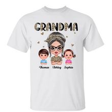 Load image into Gallery viewer, Leopard Print Grandma with Grandkids Personalized Unisex T-Shirt
