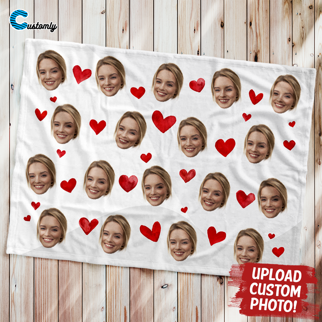 Custom Face Blanket Hearts