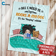 Load image into Gallery viewer, Reading In Bed With Pets Personalized Blanket
