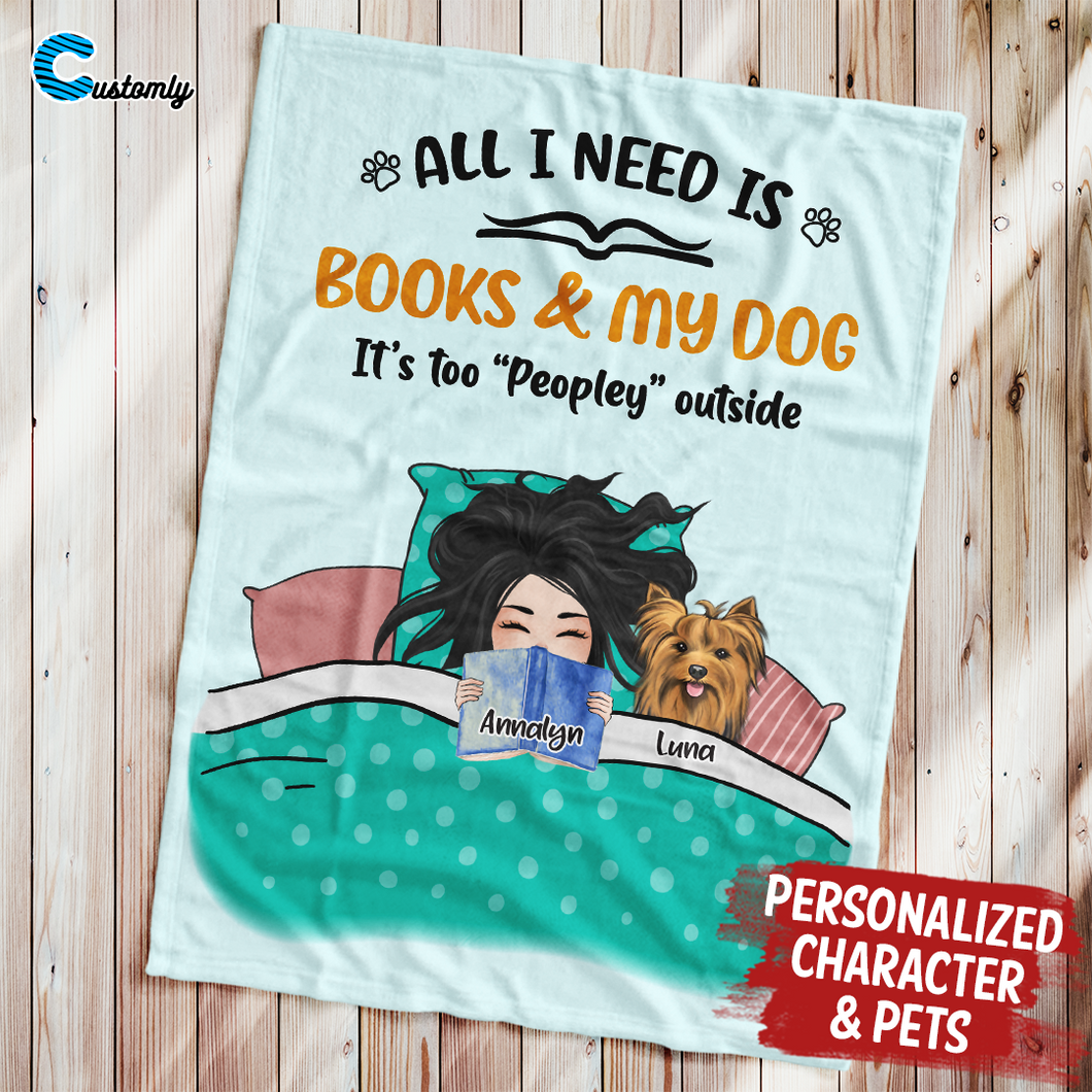 Reading In Bed With Pets Personalized Blanket