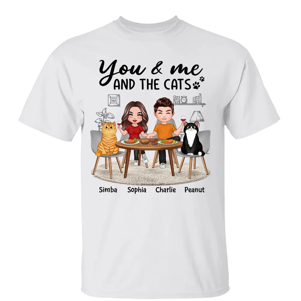 Couple And Cats Sitting At The Table Personalized Shirt