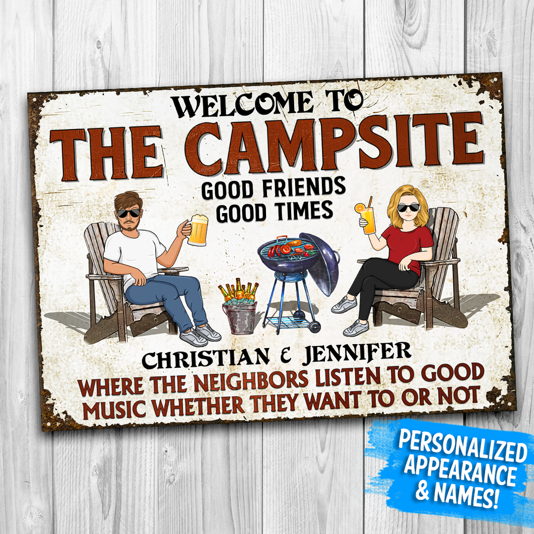 Patio Couple Grilling - Personalized Metal Signs