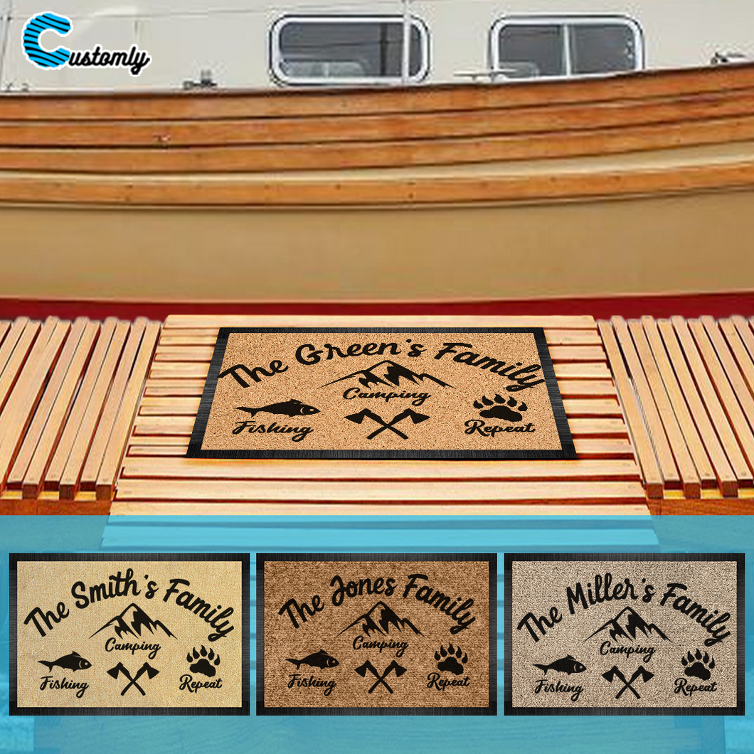 Camp Fish Repeat Personalized Doormat