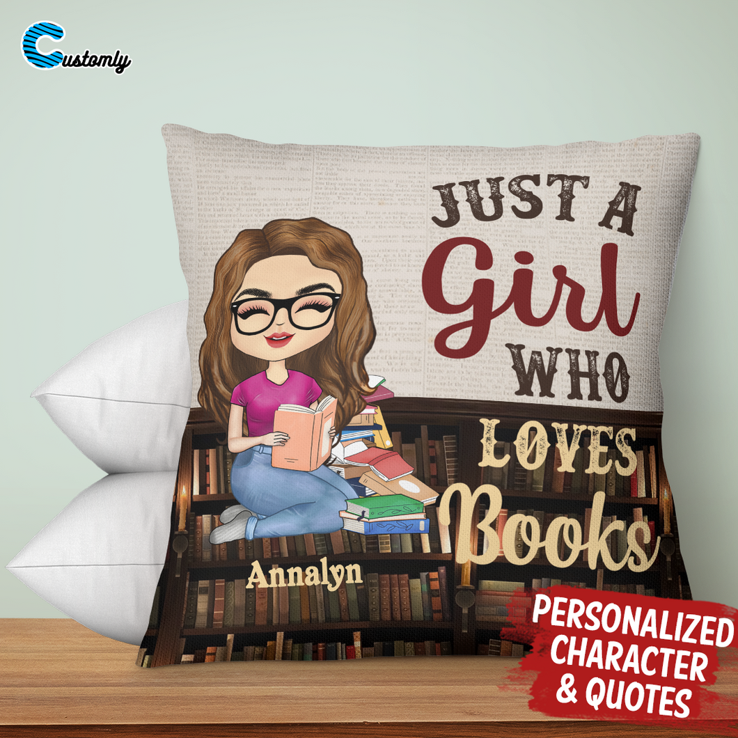 A Girl Who Loves Books Reading - Custom Pillow