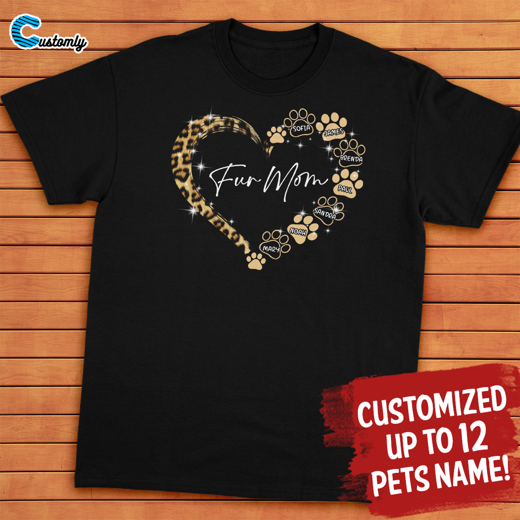 Leopard Heart Pet Mom Personalized T-Shirt