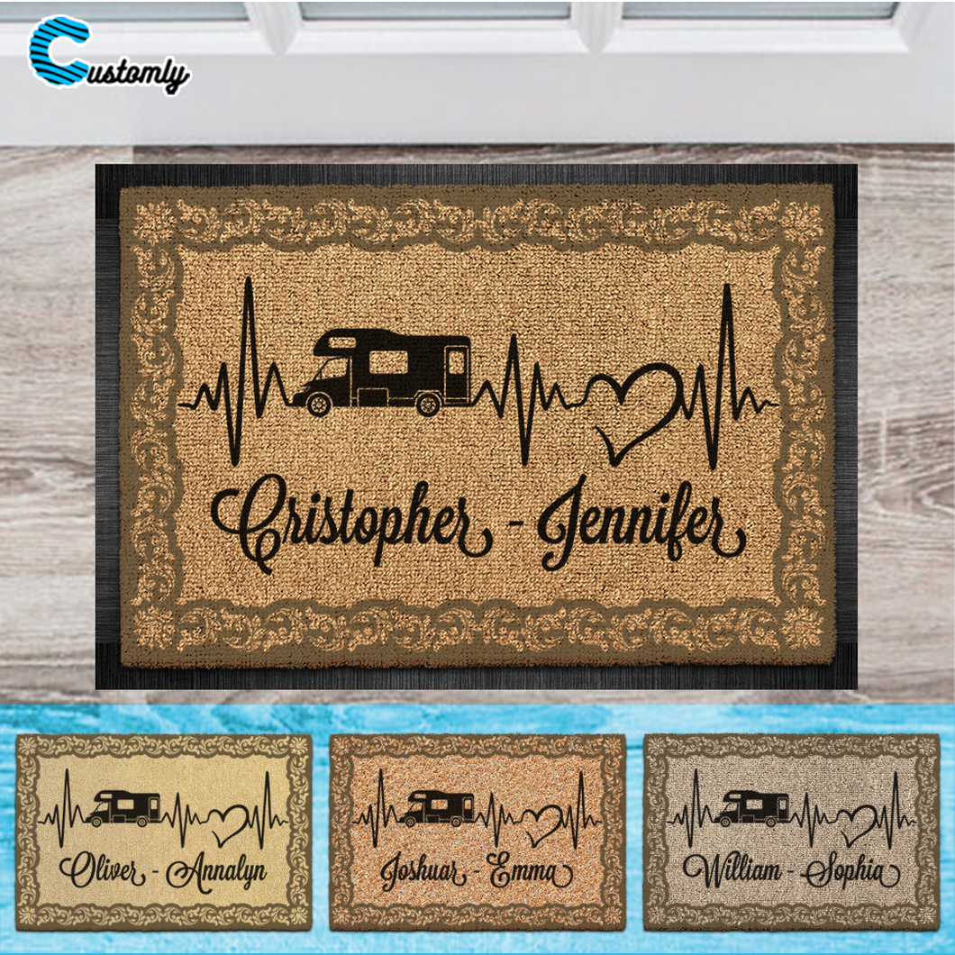 Heart Beat Camping Personalized Doormat