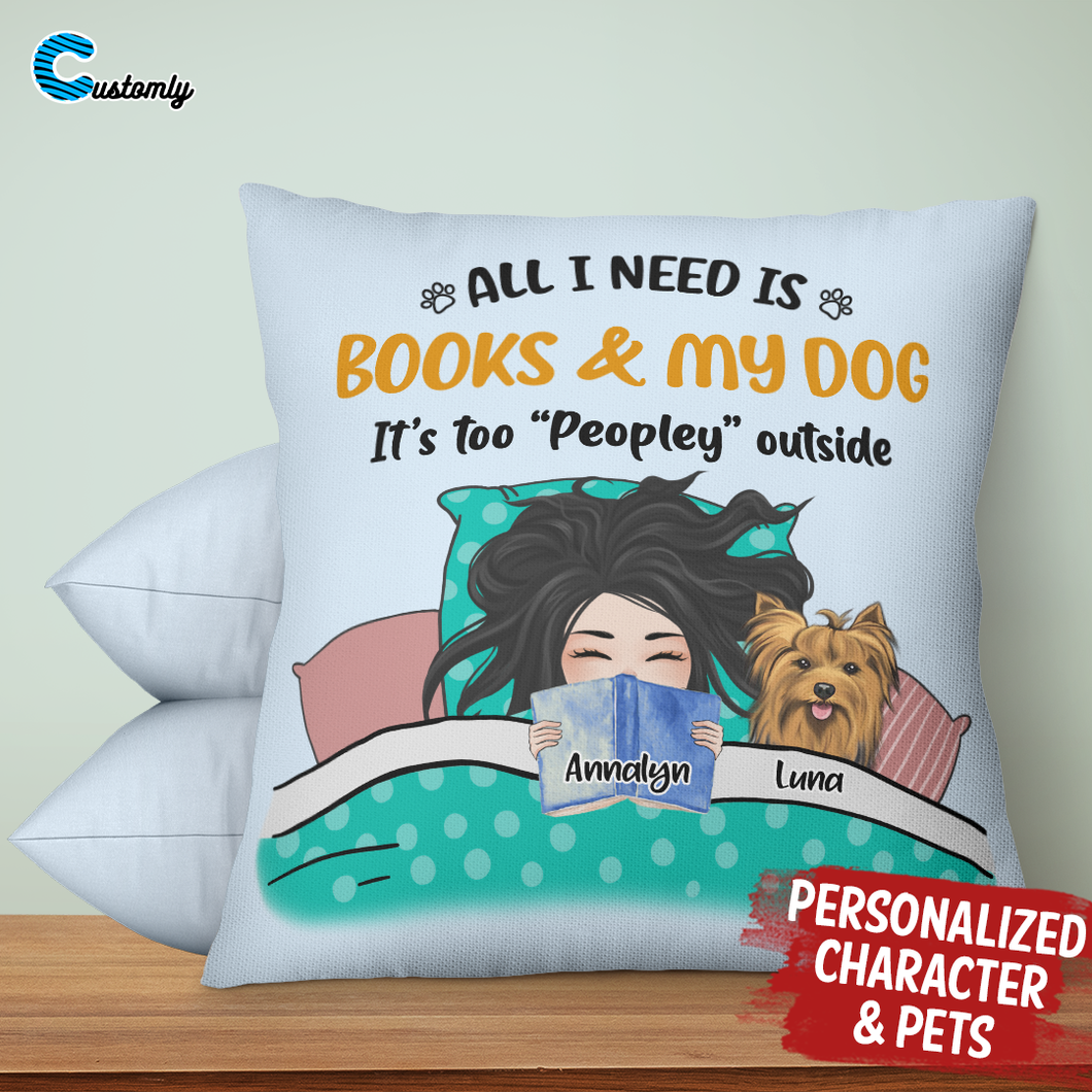 Reading In Bed With Pets Personalized Throw Pillow