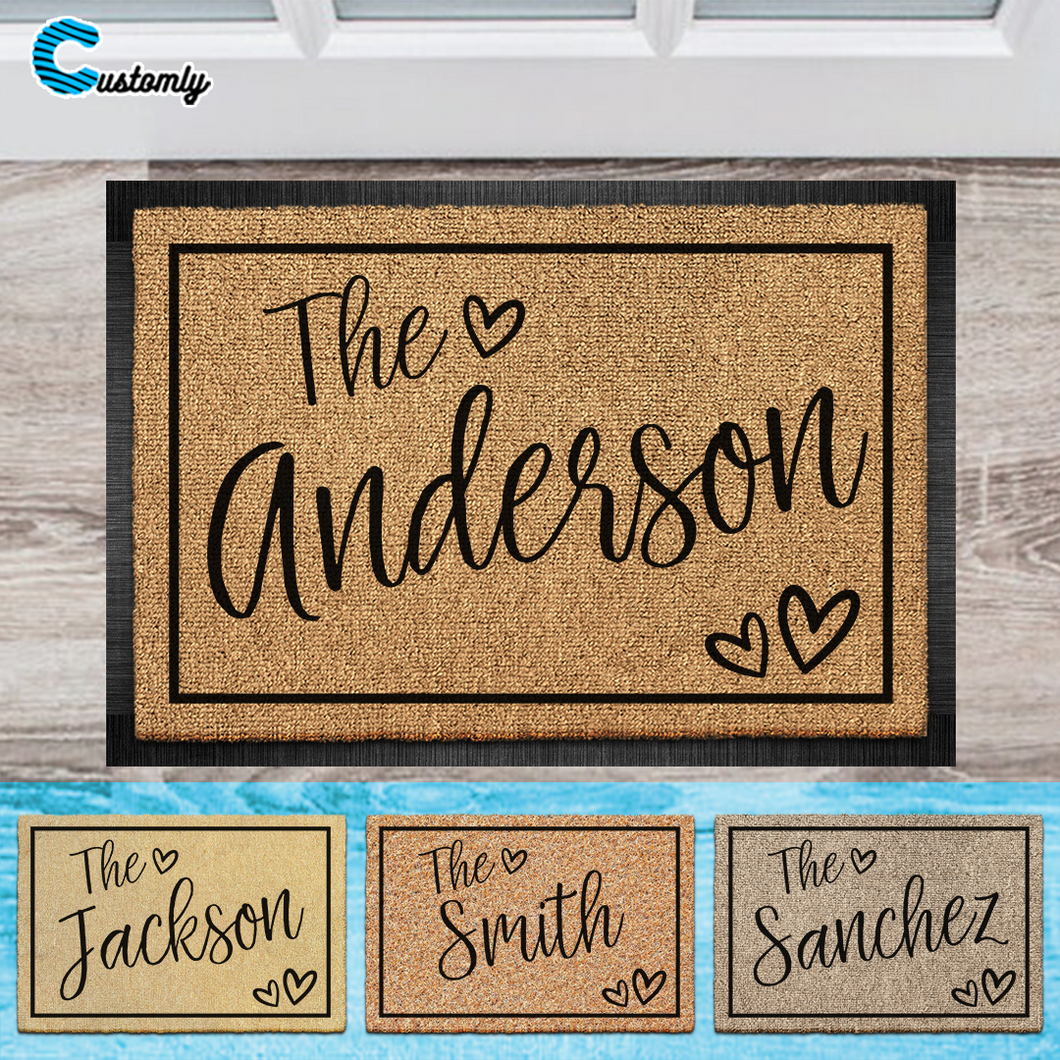 Heartful Last Name Custom Personalized Doormat