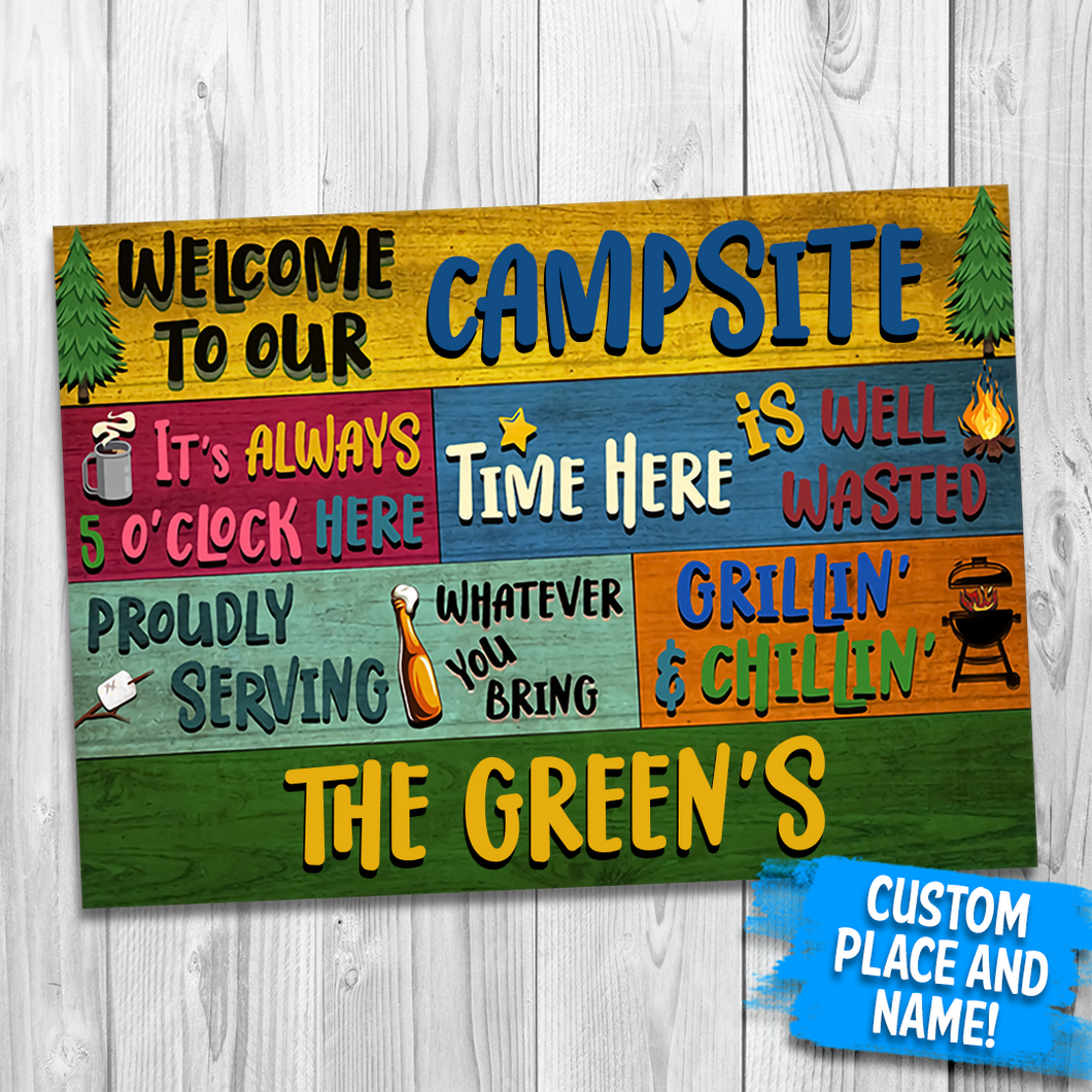 Personalized Camping Proudly Serving Custom Metal Sign - Camping Gift