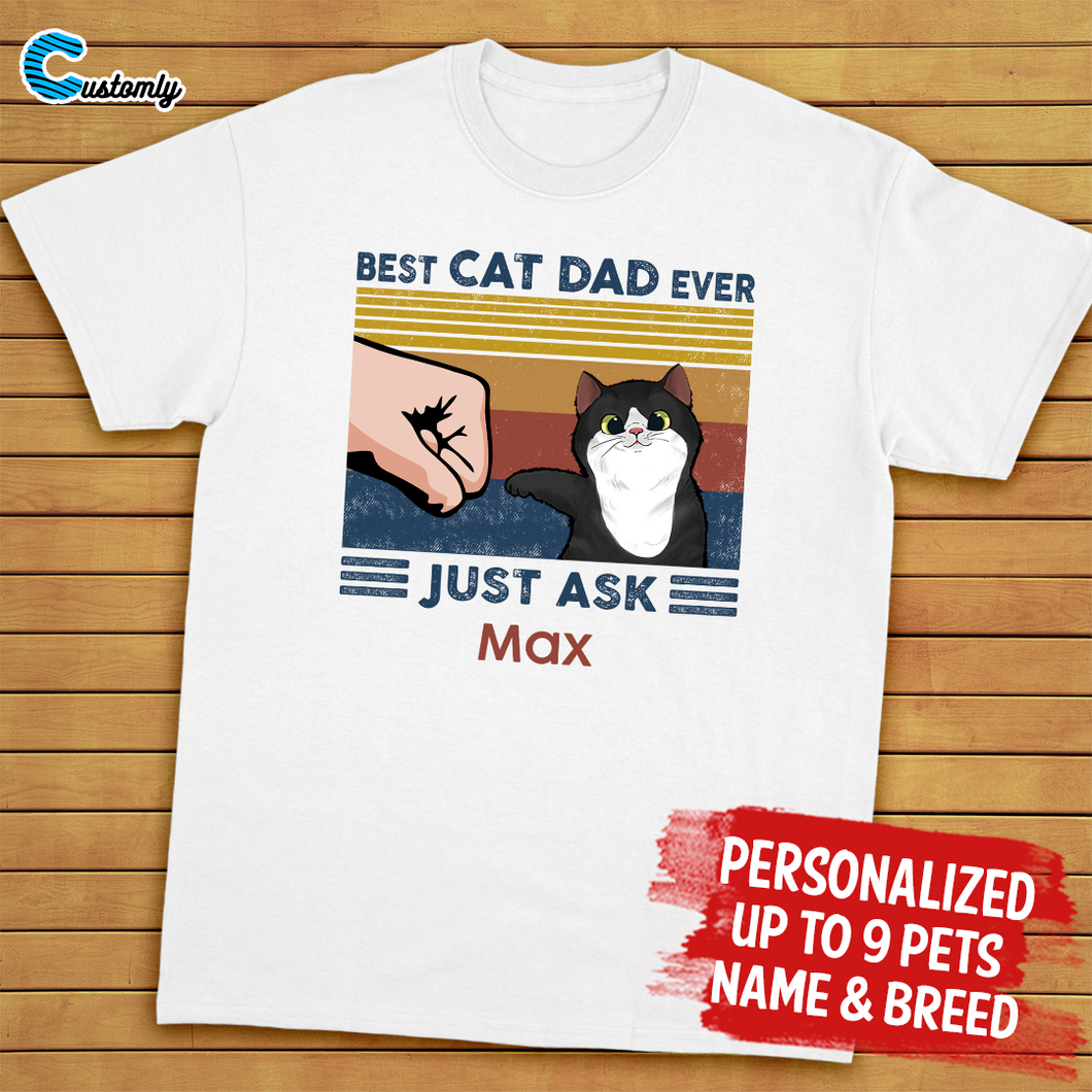 Best Cat Dad Fluffy Cat Personalized Light Color Shirt