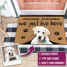 Load image into Gallery viewer, Upload Pet Photo &quot;Dog Name&quot; Are in Charge - Personalized Mat
