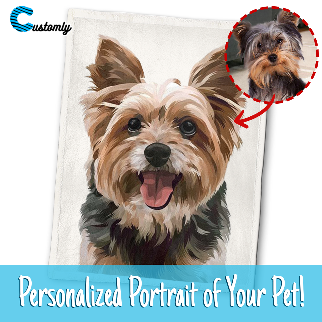 Cartoonized Custom Pet Portrait Blanket