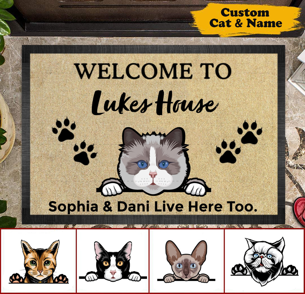 Custom Cartoon Welcome to Cats House Doormat