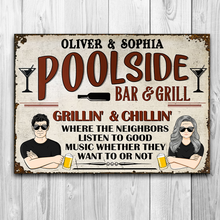 Load image into Gallery viewer, Bar &amp; Grill Where The Neighbor- Personalized Metal Signs
