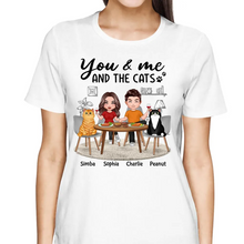 Load image into Gallery viewer, Couple And Cats Sitting At The Table Personalized Shirt
