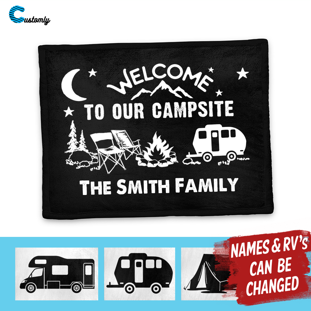 Welcome To Our Campsite Camping 2 - Personalized Camping Blanket