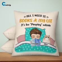 Load image into Gallery viewer, Reading In Bed With Pets Personalized Throw Pillow
