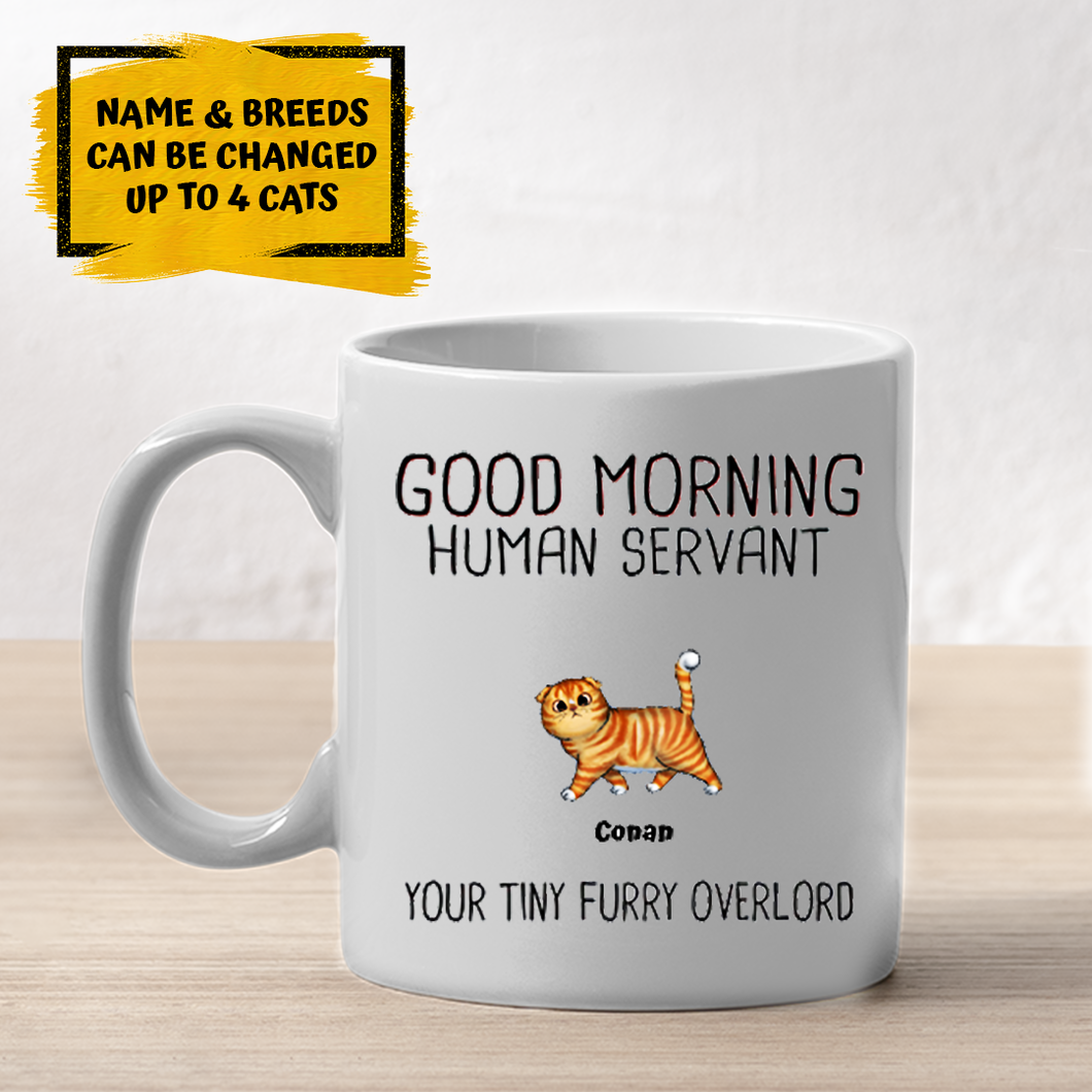 Walking Fluffy Cats Good Morning Cat Human Servant - Personalized Mug