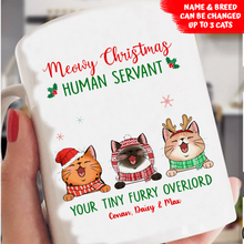 Load image into Gallery viewer, Fluffy Cats Meowy Christmas Human Servant Personalized Mug
