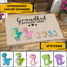 Load image into Gallery viewer, Grandkids Spoiled Here Dinosaur Personalized Doormat
