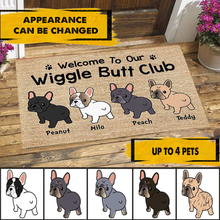 Load image into Gallery viewer, Frenchie Wiggle Butt Club Dog Personalized Doormat
