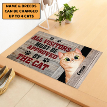 Load image into Gallery viewer, Peeking Cats - All Visitors Must Be Approved By Cats - Personalized Doormat
