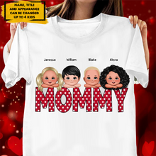 Load image into Gallery viewer, Polka Dot Grandma Cute Grandkids Laying Head On Arms Personalized Shirt
