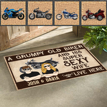 Load image into Gallery viewer, A Grumpy Old Biker And His Super Sexy Wife Live Here Motorcycle - Personalized Custom Doormat
