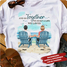 Load image into Gallery viewer, Back View Couple Sitting Beach Landscape - Personalized Shirt
