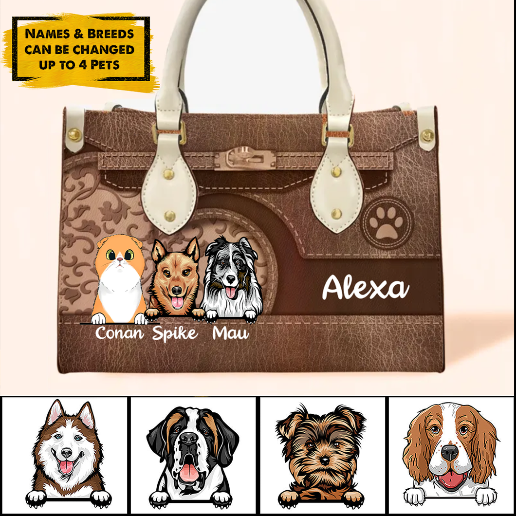 Heart Shape Pets Personalized Leather Handbag