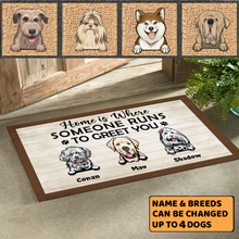 Load image into Gallery viewer, Home Is Where Someone Runs To Greet You - Personalized Doormat
