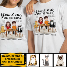 Load image into Gallery viewer, Couple And Cats Sitting At The Table Personalized Shirt
