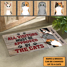 Load image into Gallery viewer, Peeking Cats - All Visitors Must Be Approved By Cats - Personalized Doormat
