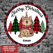 Load image into Gallery viewer, Christmas Door Decorations, Gifts For Cat Lovers, Merry Christmas, Colorful Plaid Pine Tree Welcome Door Signs , Cat Mom Gifts
