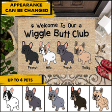 Load image into Gallery viewer, Frenchie Wiggle Butt Club Dog Personalized Doormat
