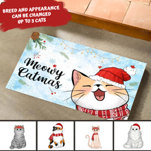 Load image into Gallery viewer, Meowy Catmas Cute Peeking Fluffy Cat Christmas Personalized Doormat
