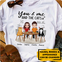 Load image into Gallery viewer, Couple And Cats Sitting At The Table Personalized Shirt
