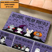 Load image into Gallery viewer, Welcome Foolish Mortals - Personalized Cat Doormat - Halloween Gift For Cat Lovers
