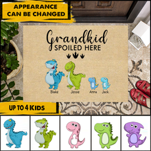 Load image into Gallery viewer, Grandkids Spoiled Here Dinosaur Personalized Doormat
