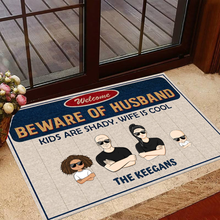 Load image into Gallery viewer, Couple Family Beware Of Wife - Personalized Custom Doormat
