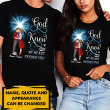 Load image into Gallery viewer, God Knew My Heart needed you Christian Cross Kissing Couple Personalized T-shirt
