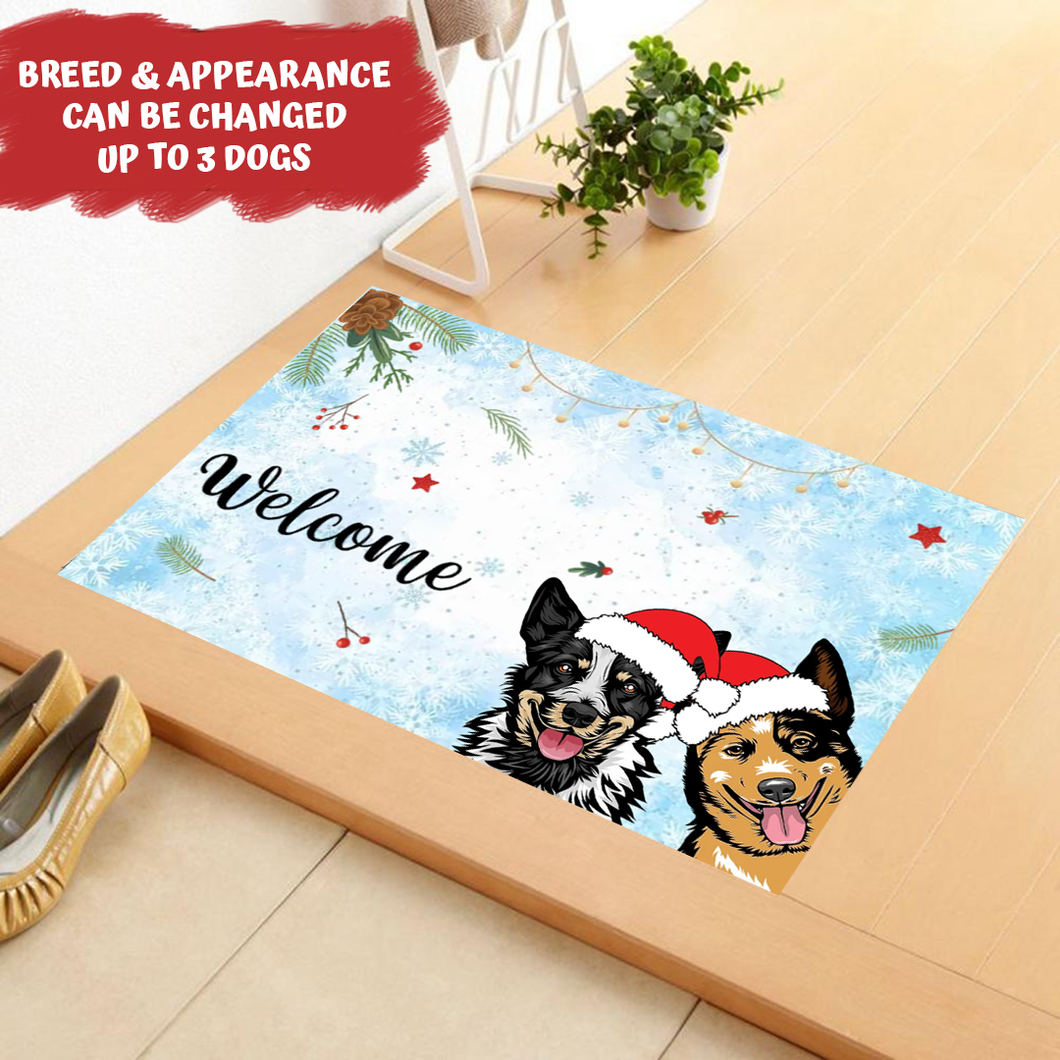 Cute Peeking Dog Christmas Personalized Doormat