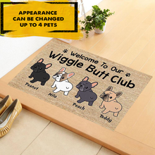 Load image into Gallery viewer, Frenchie Wiggle Butt Club Dog Personalized Doormat
