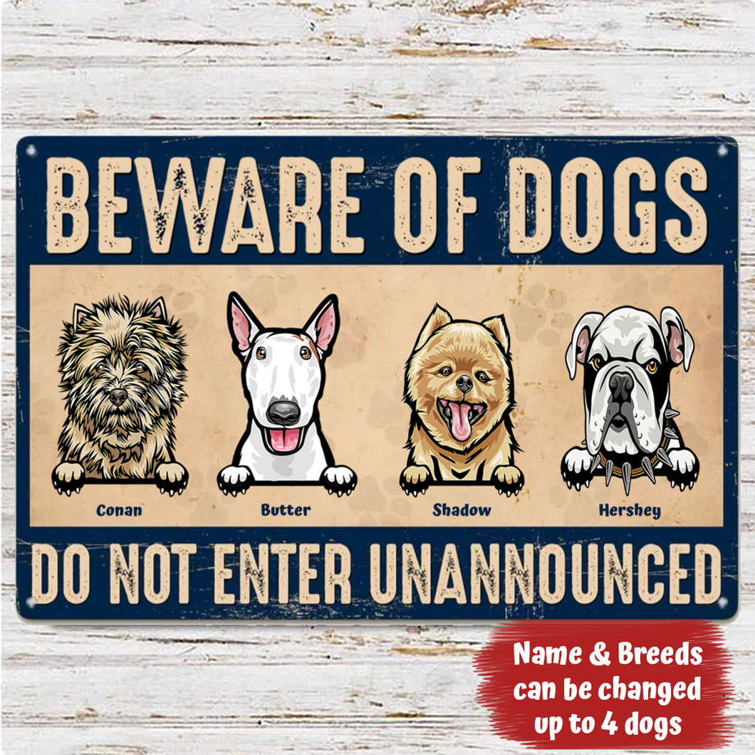 Beware Of Dogs - Personalized Metal Sign