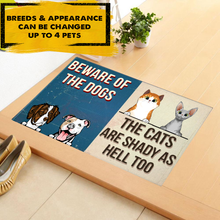 Load image into Gallery viewer, Beware Of The Dog, The Cat Is Shady - Personalized Doormat - Funny, Outdoor Decor Gift For Pet Lovers, Dog &amp; Cat Owner, Dog Mom, Cat Dad
