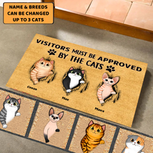 Load image into Gallery viewer, Fluffy Cats Tearing Visitors Must Be Approved Personalized Doormat
