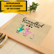 Load image into Gallery viewer, Grandkids Spoiled Here Dinosaur Personalized Doormat
