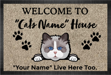 Load image into Gallery viewer, Custom Cartoon Welcome to Cats House Doormat
