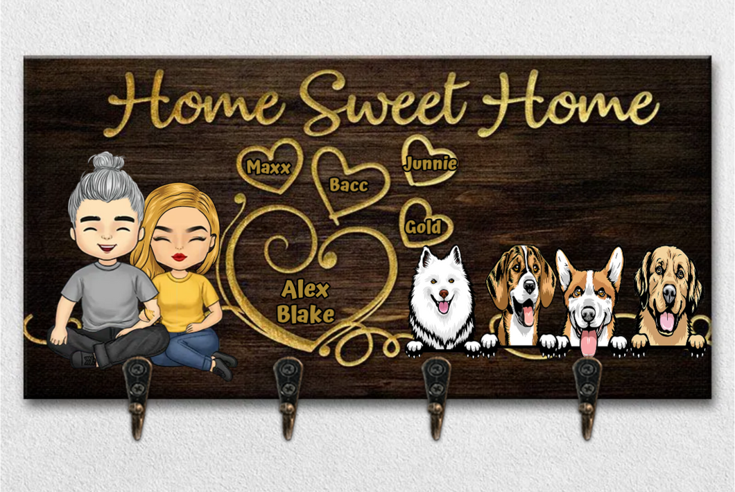 Home Sweet Home Couple & Dogs - Personalized Key Hanger