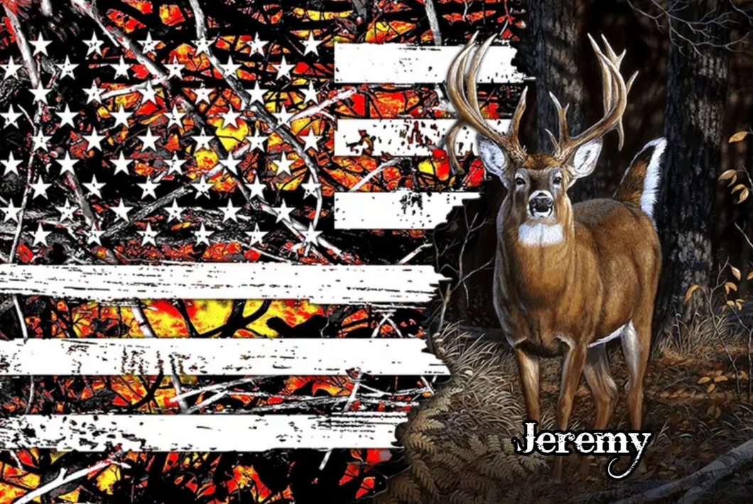 Hunters Custom Gift For Hunting Lover Custom Hunting Camouflage American Flag - Personalized Metal Sign